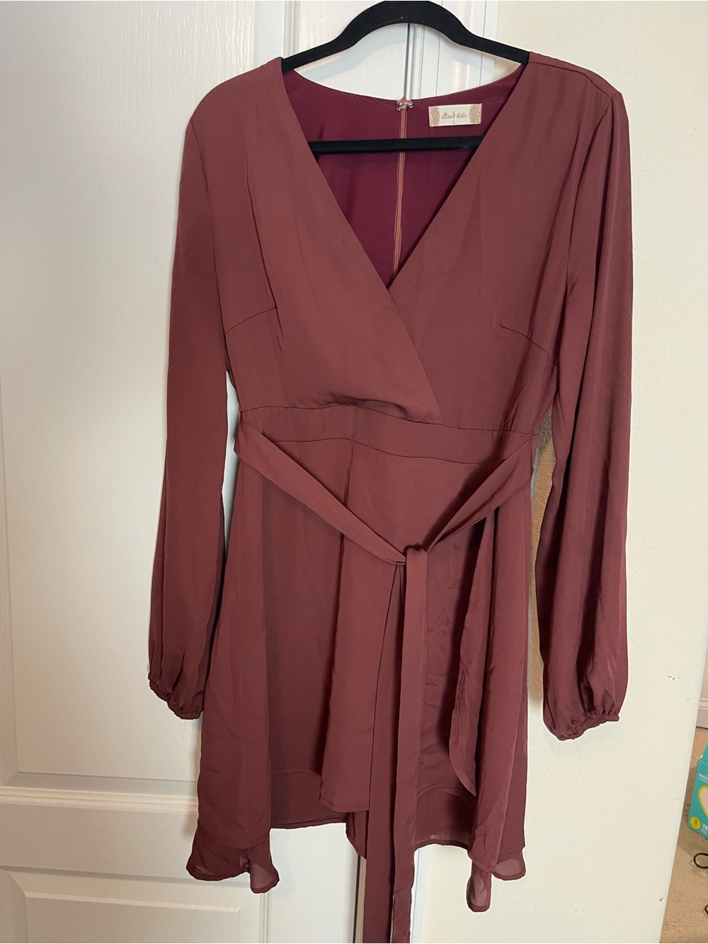 Altar’d State Burgundy Wrap Romper Long Sleeve Tie Waist Dressy L
